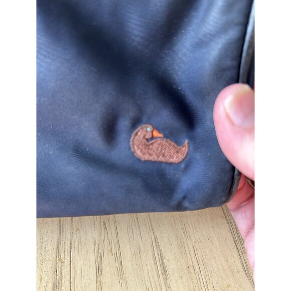 Dooney & Bourke Blue Nylon Small Purse Clutch Pink Satin Brown Embroidered Duck - Picture 6 of 9
